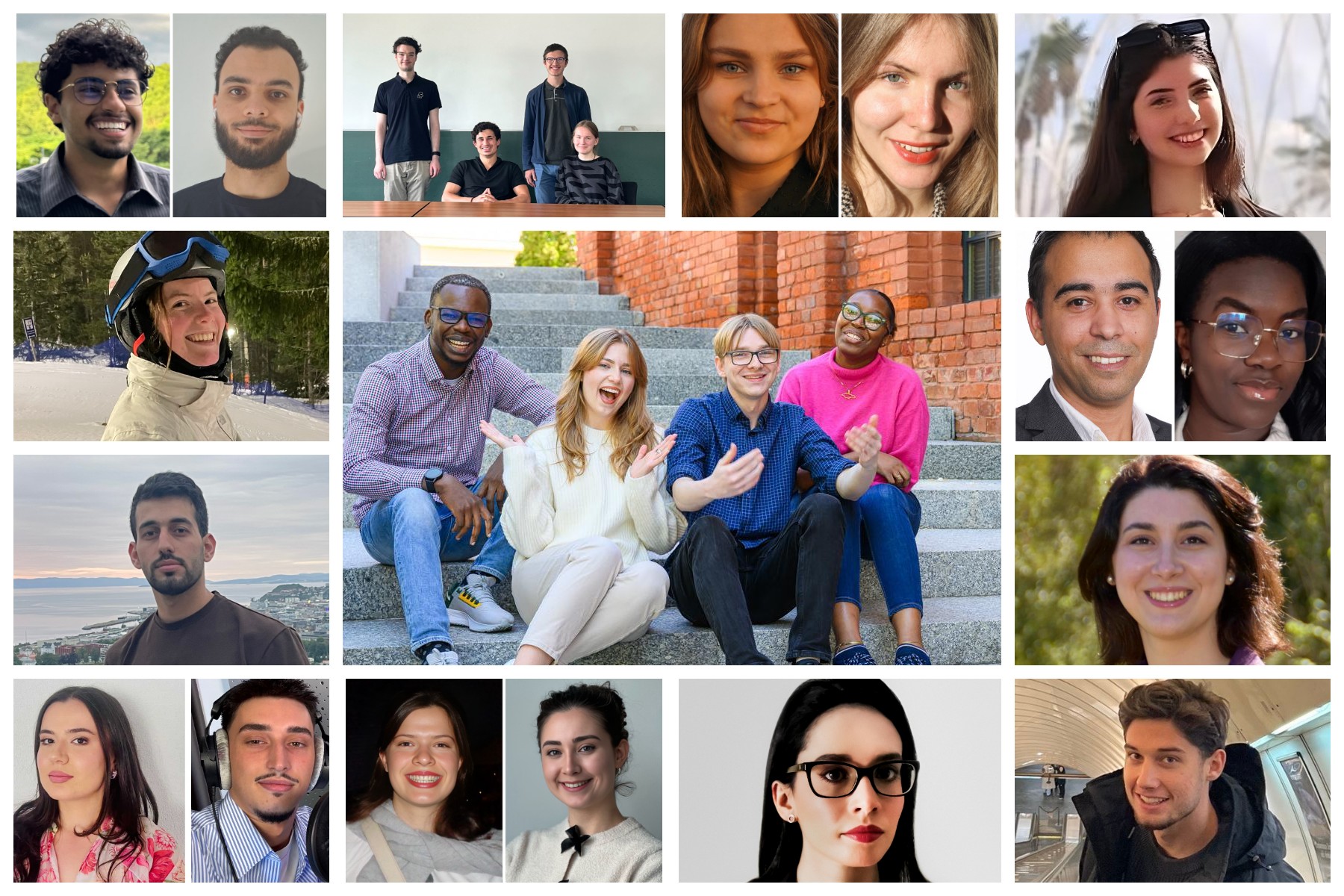 The image is a collage of photos of the faces of the people who created The ChallengeEU SAT.