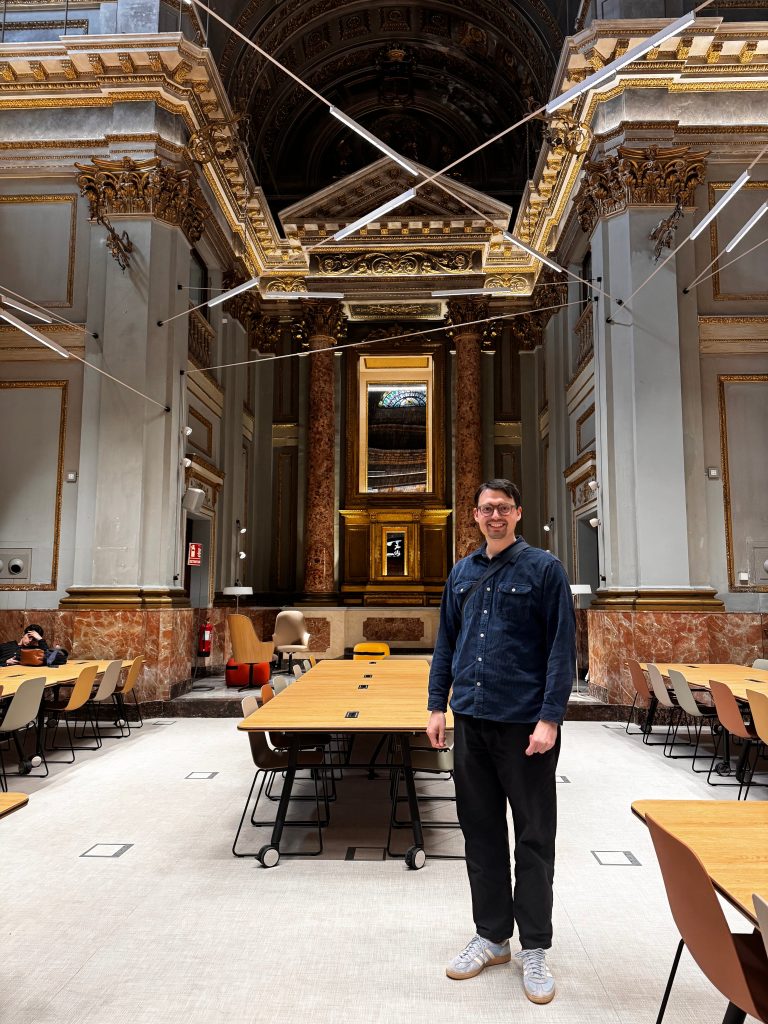 The picture shows Mr. Luca Niederhauser from FHNW in one of the building of Universidad Europea de Valencia.