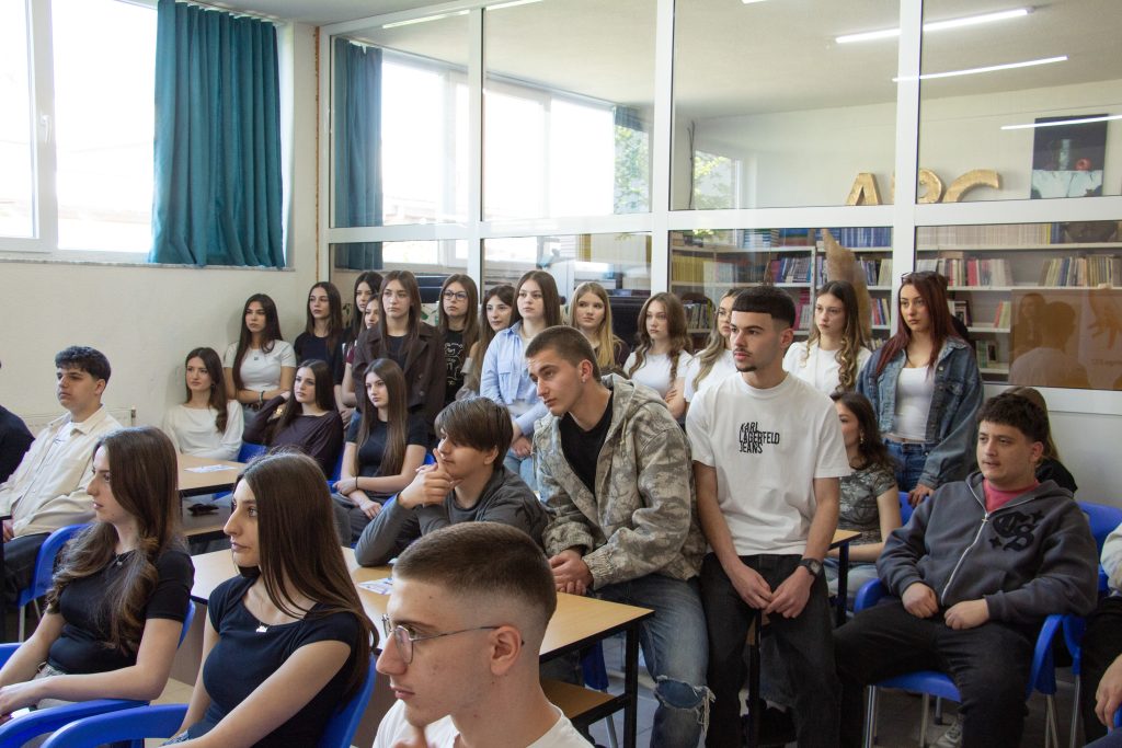 High school students listen attentively during a ChallengeEU awareness session focused on youth wellbeing and prevention.