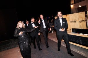 Gisa Flake (left), who presented the award, with Claudio Demel (right) and the other winners of the Best Sound Design award. © German Film Award 2026/Clemens Porikys